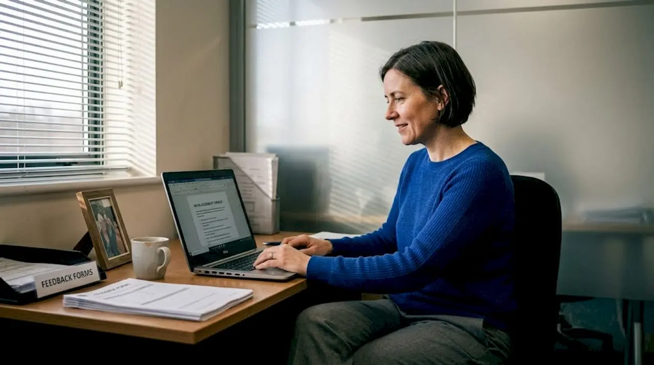 Coordinator reviewing accessibility checklist at desk