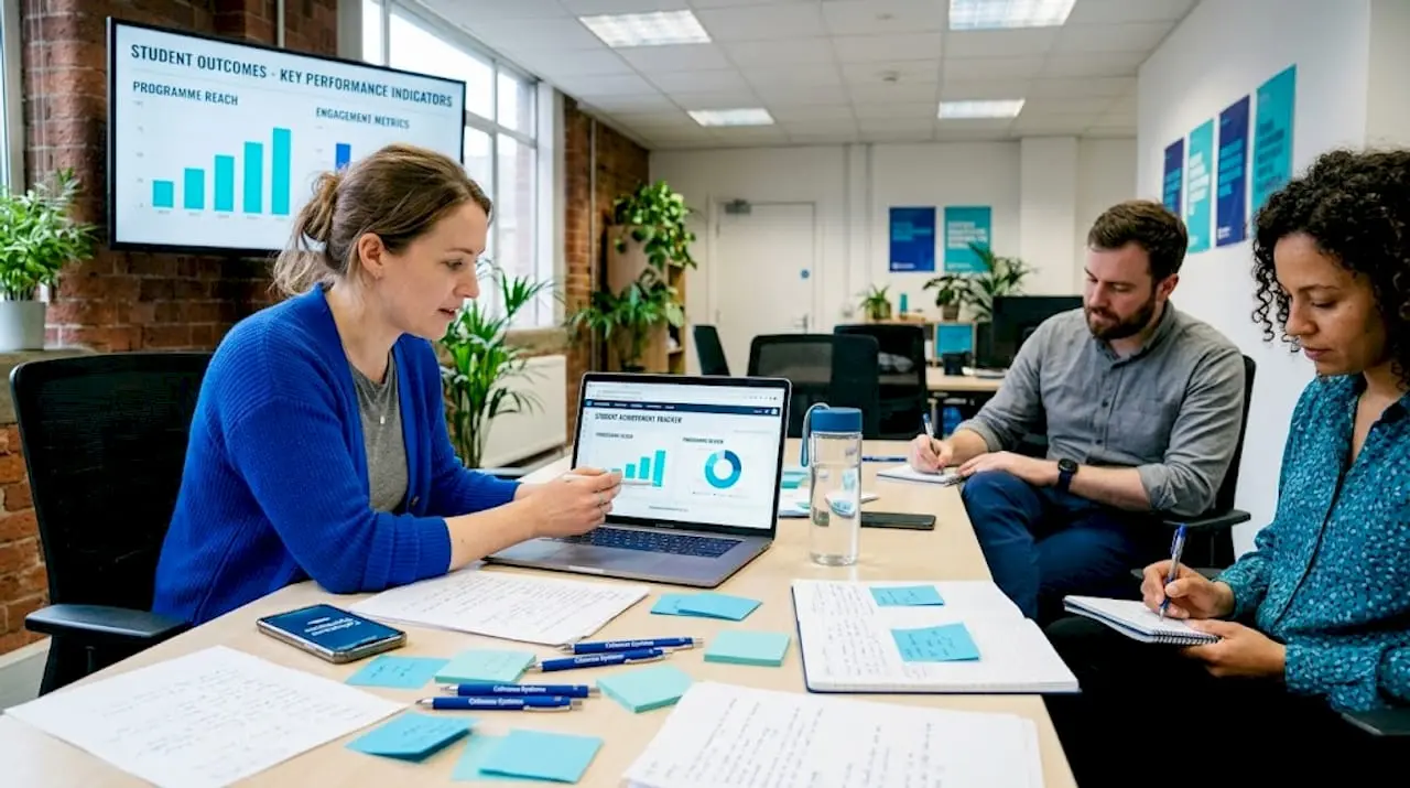 Team reviewing student achievement tracker