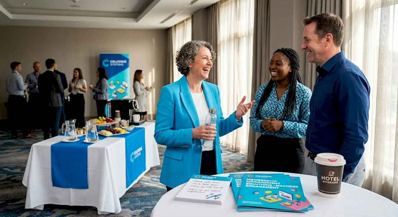Attendees networking at event table