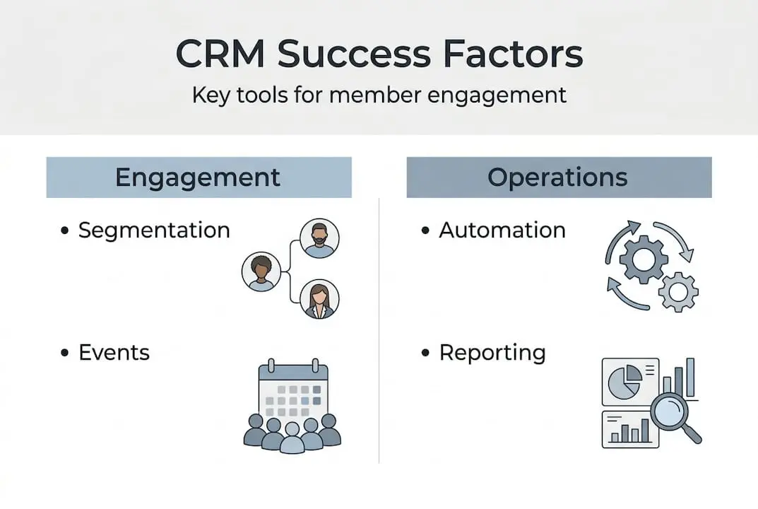Infographic on CRM engagement and operations features