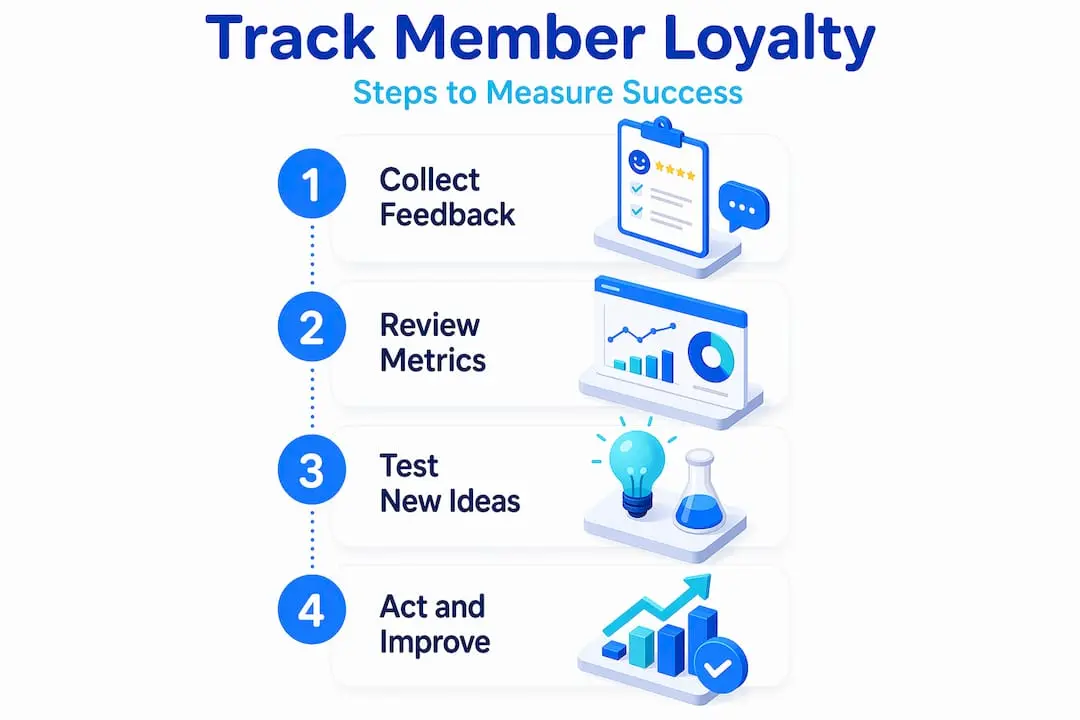 Infographic showing steps to measure member loyalty