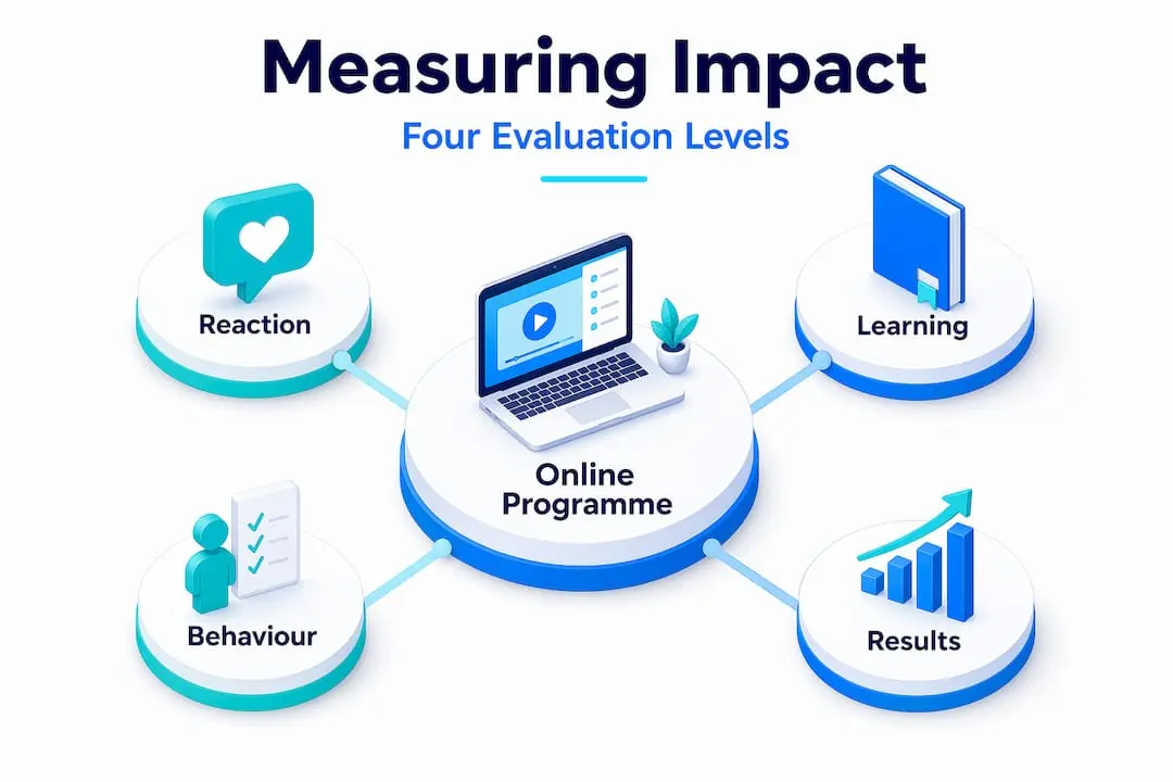 Infographic of four levels measuring programme impact