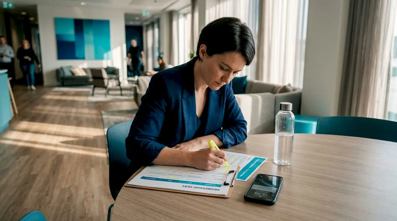 Woman reviewing membership tier paperwork
