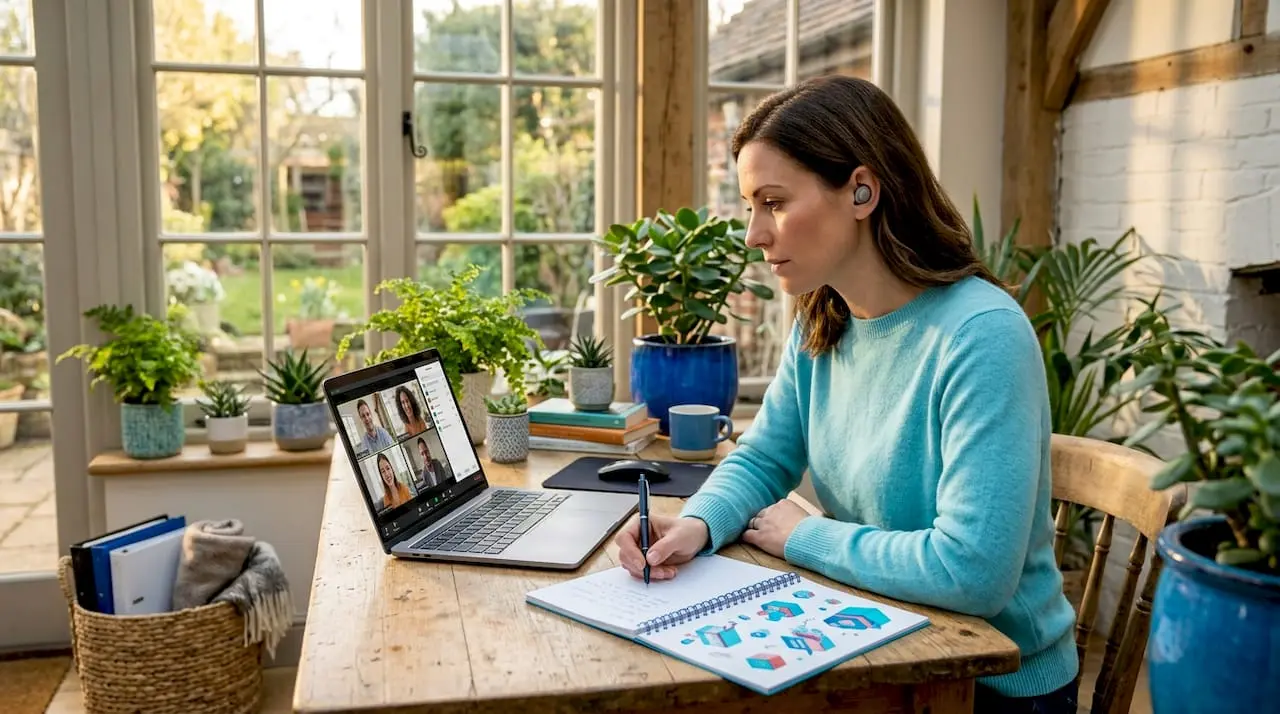 Remote team leader on video call at desk
