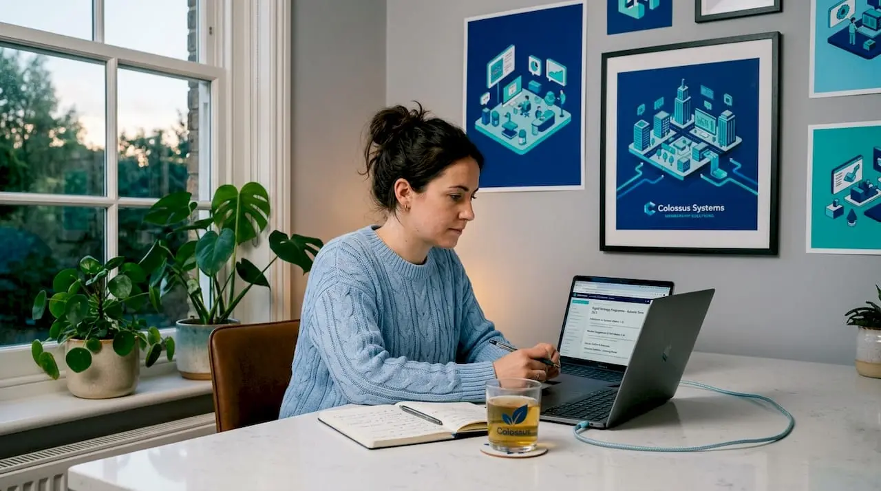 Woman reviewing event design course online