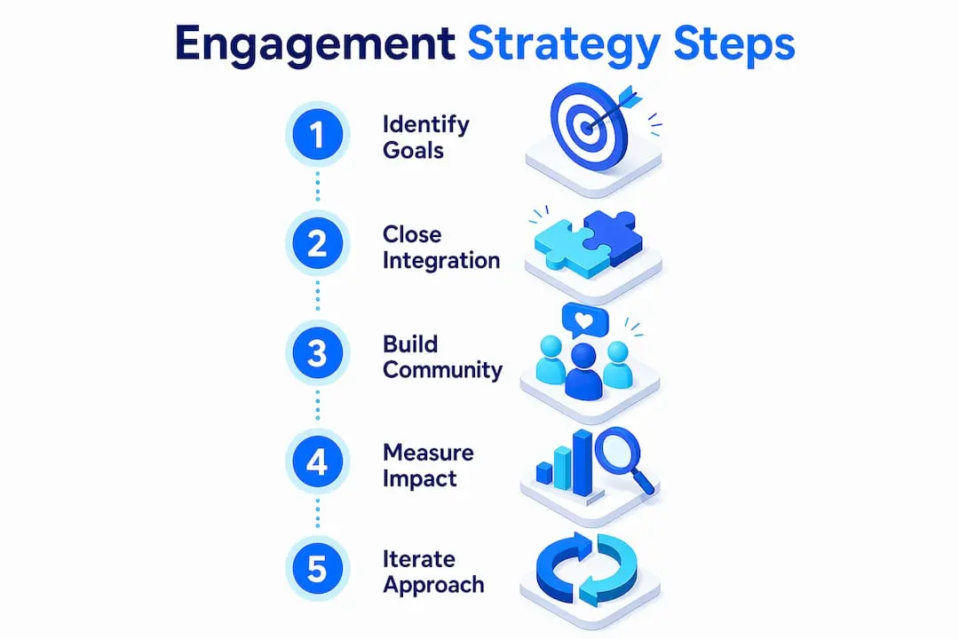 Infographic outlining membership engagement strategy steps