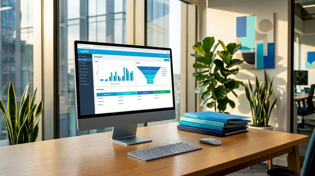 Apptivo CRM dashboard on desktop computer screen