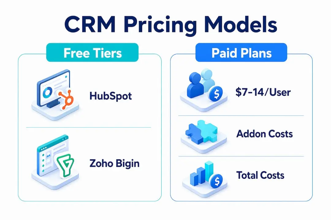 Infographic comparing CRM free tiers and paid pricing models