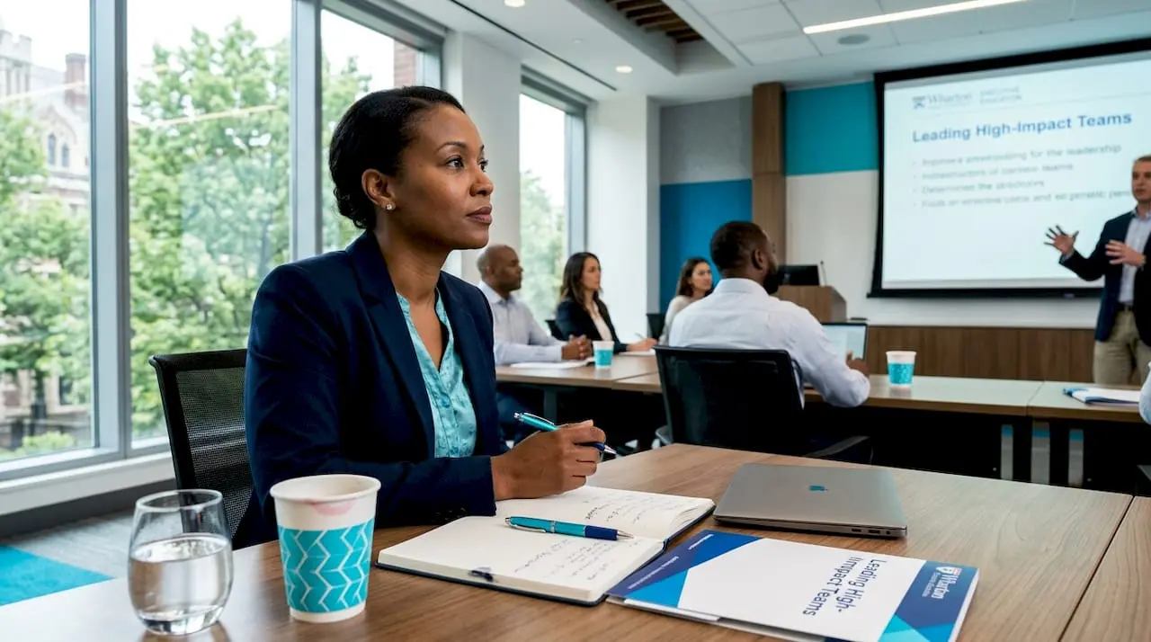 Participant in Wharton leadership training classroom