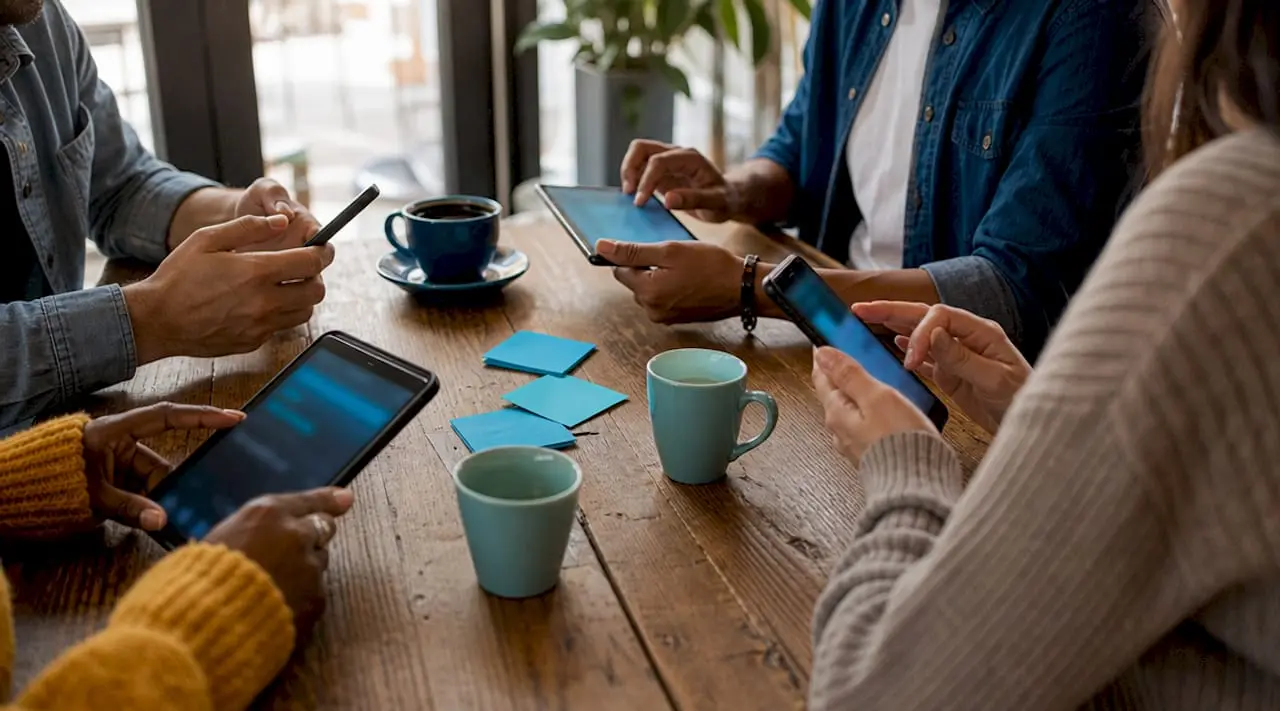 Hands using mobile devices for volunteer sign-up