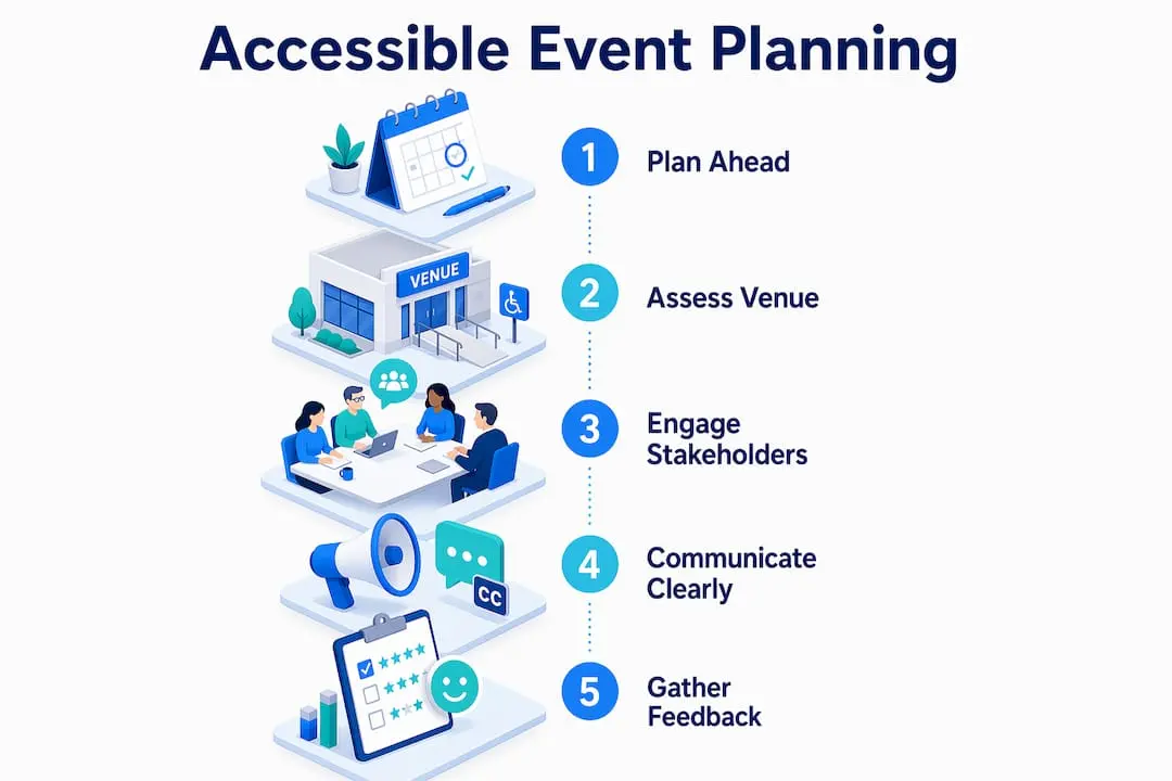 Infographic illustrating accessible event planning steps
