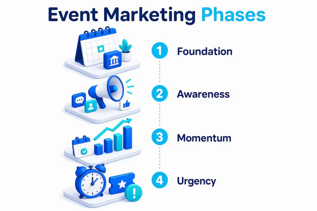 Infographic illustrating event marketing schedule phases