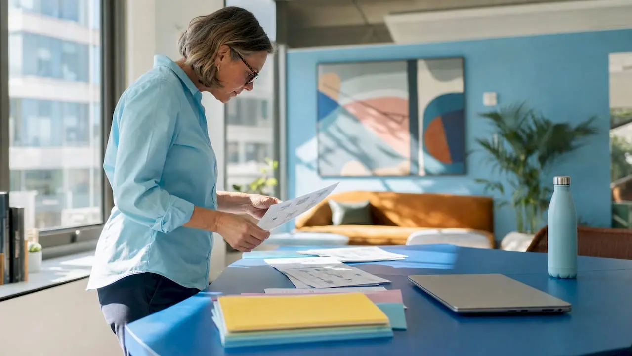 Professional woman reviewing contact lists in office