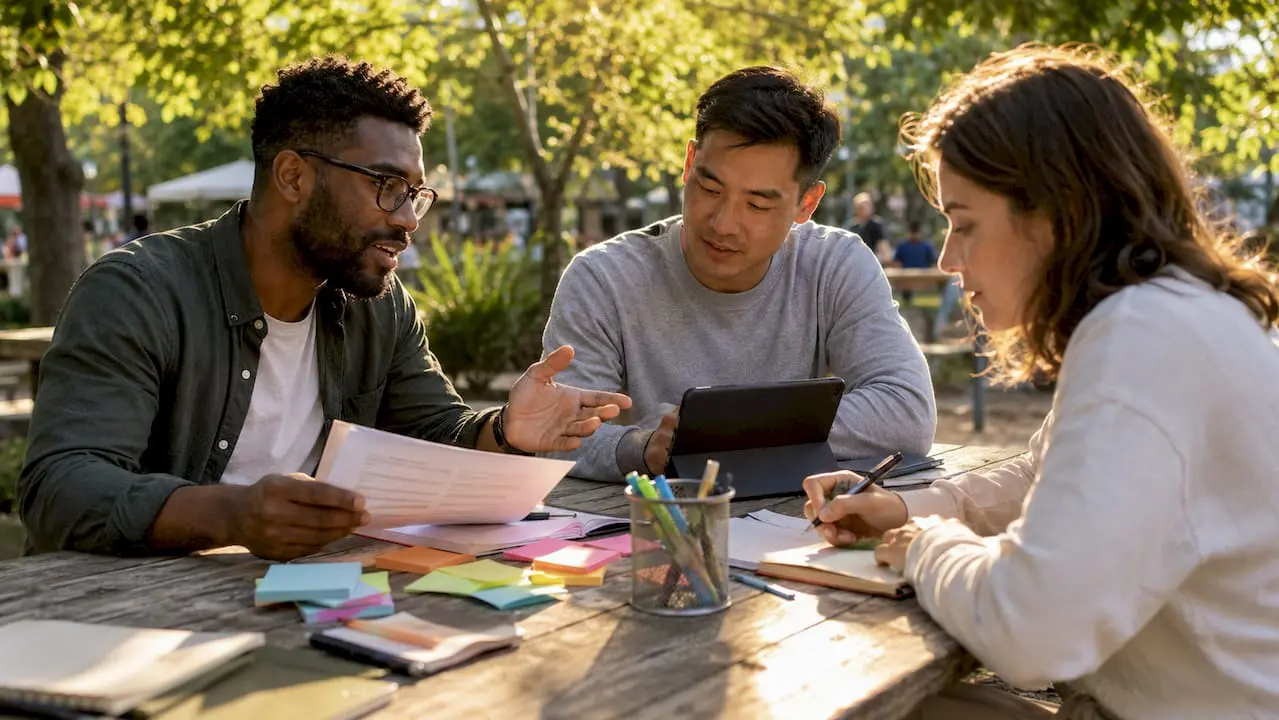 Diverse team collaborating on virtual event planning