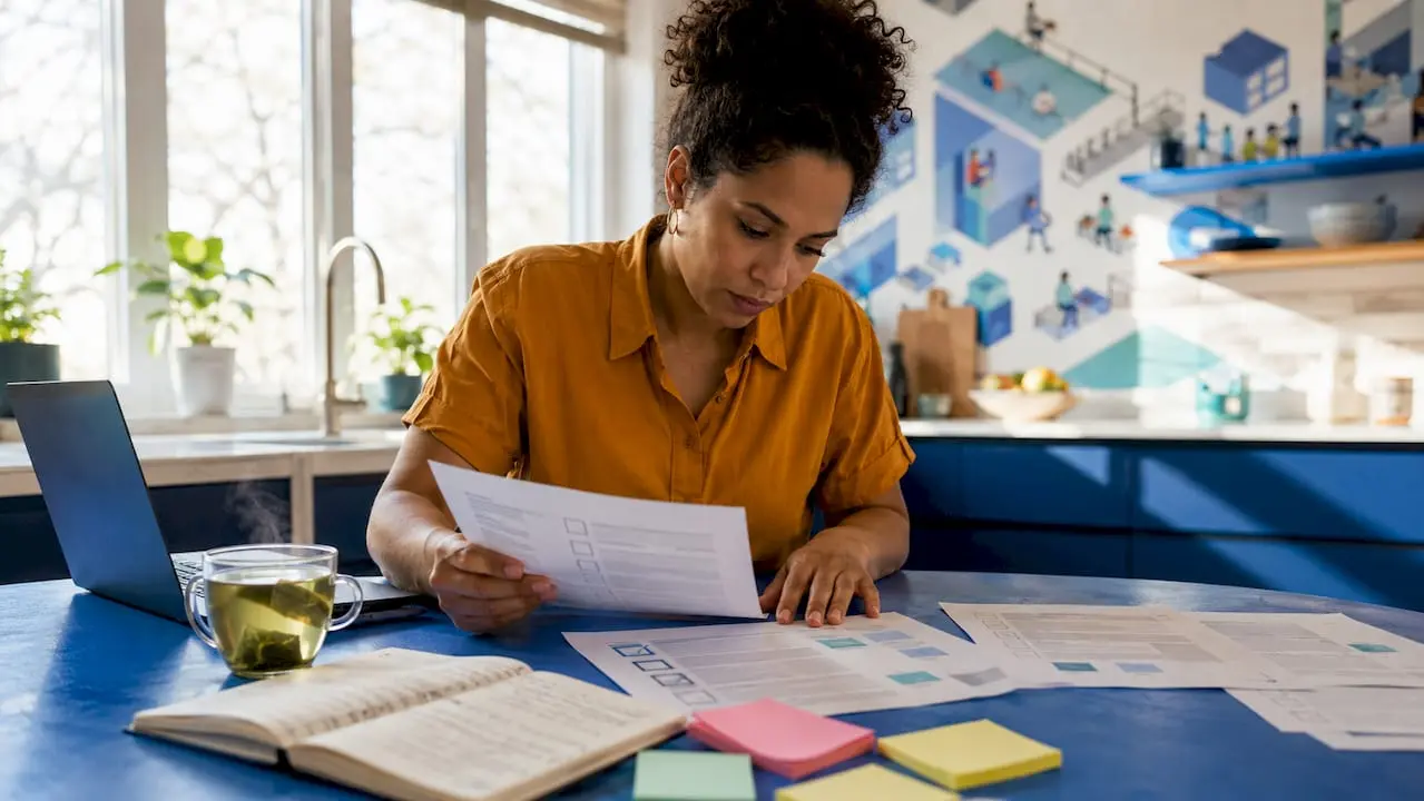 Woman planning accessible virtual event at home desk