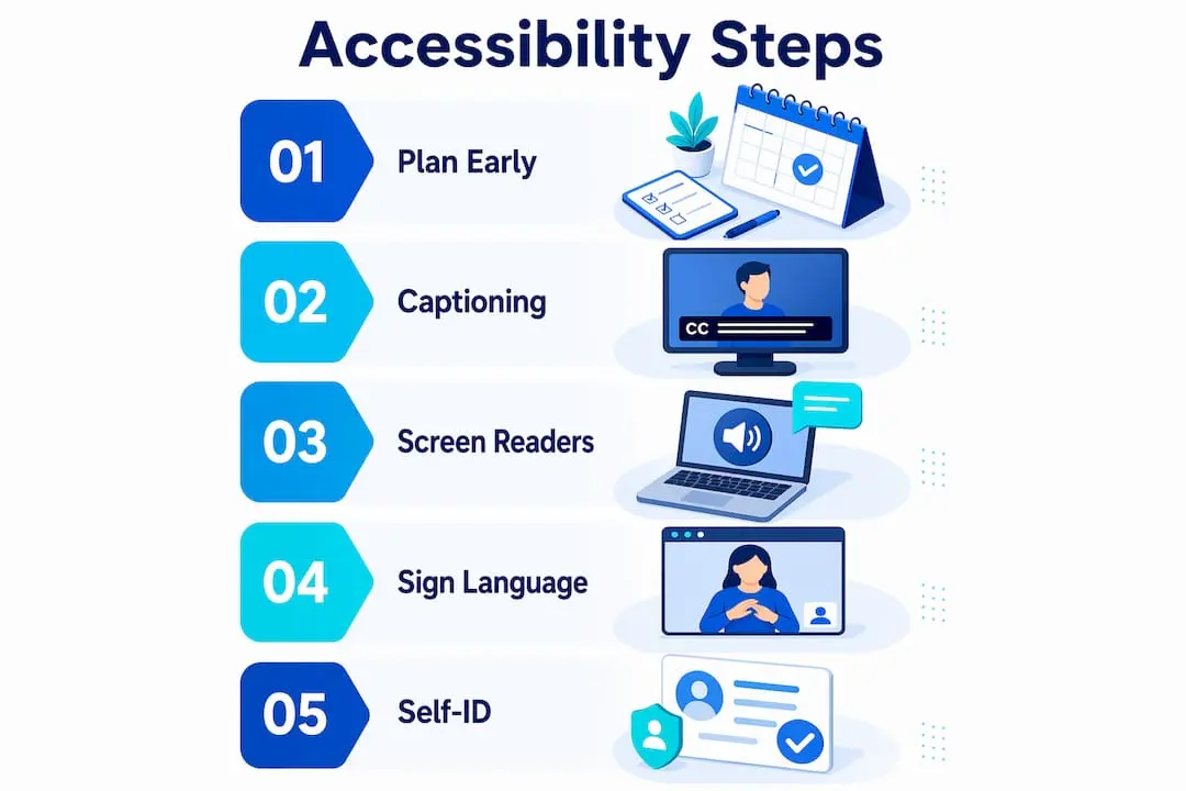 Infographic illustrating key steps for accessible virtual events