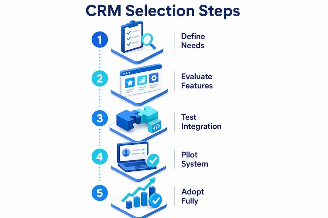 Infographic showing steps to select a CRM