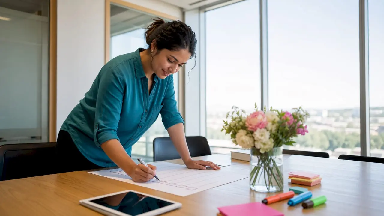 Hands checking onboarding checklist on desk