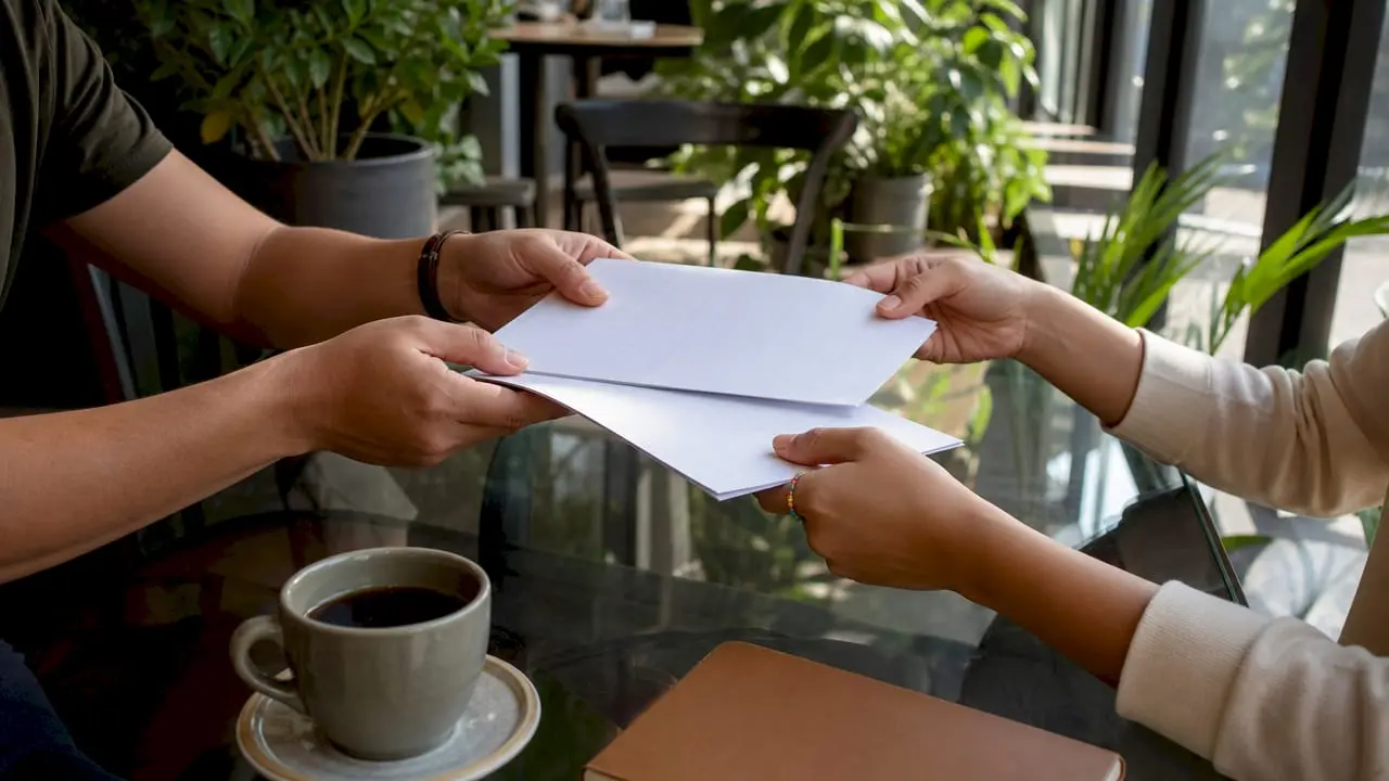 Hands exchanging discussion notes in collaborative setting