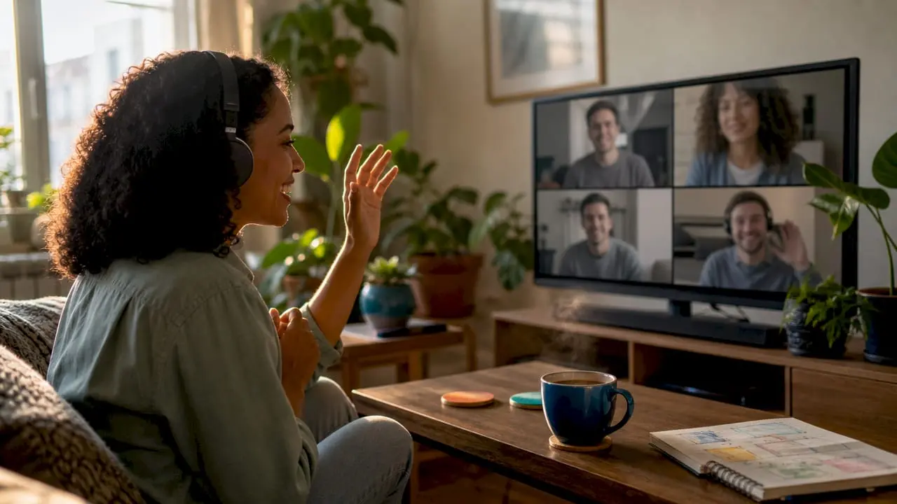 Team collaborating in virtual meeting