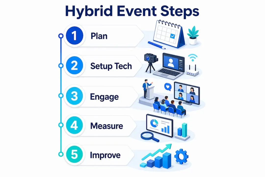 Infographic showing hybrid event management steps