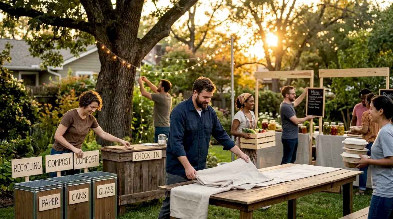 Preparations for sustainable outdoor event in park