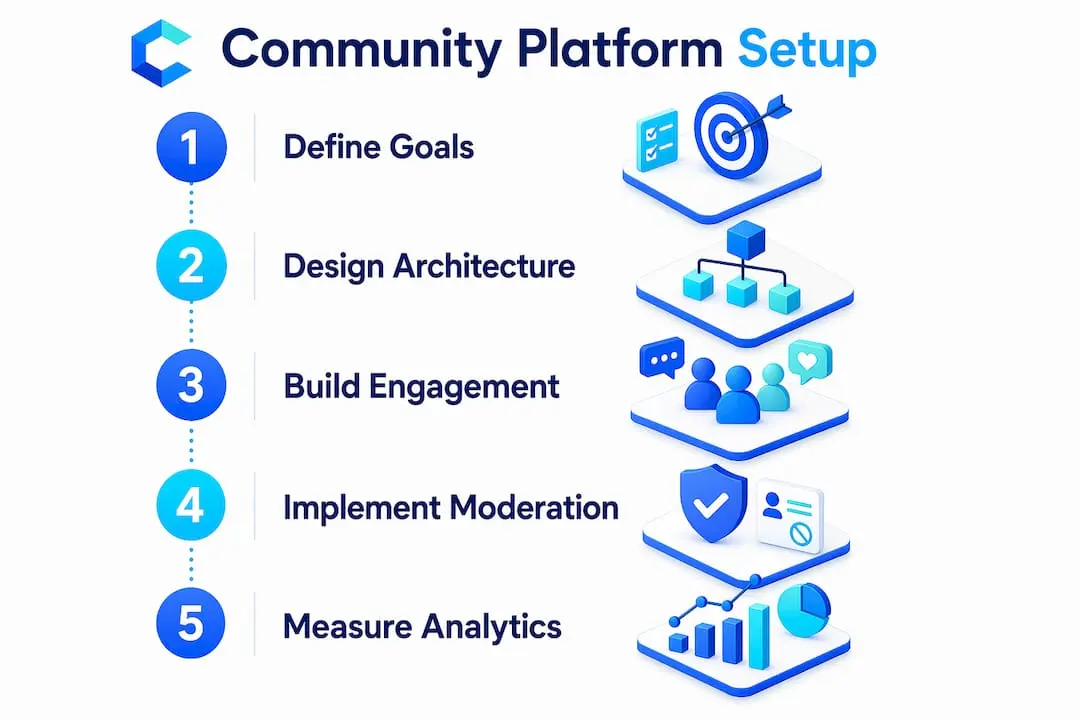 Infographic showing step-by-step community platform setup