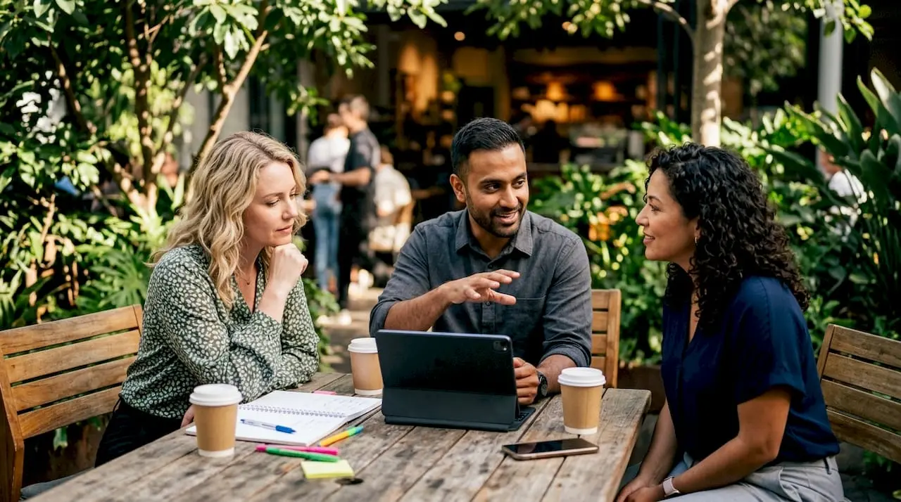 Teams collaborating on Salesforce CRM tablet