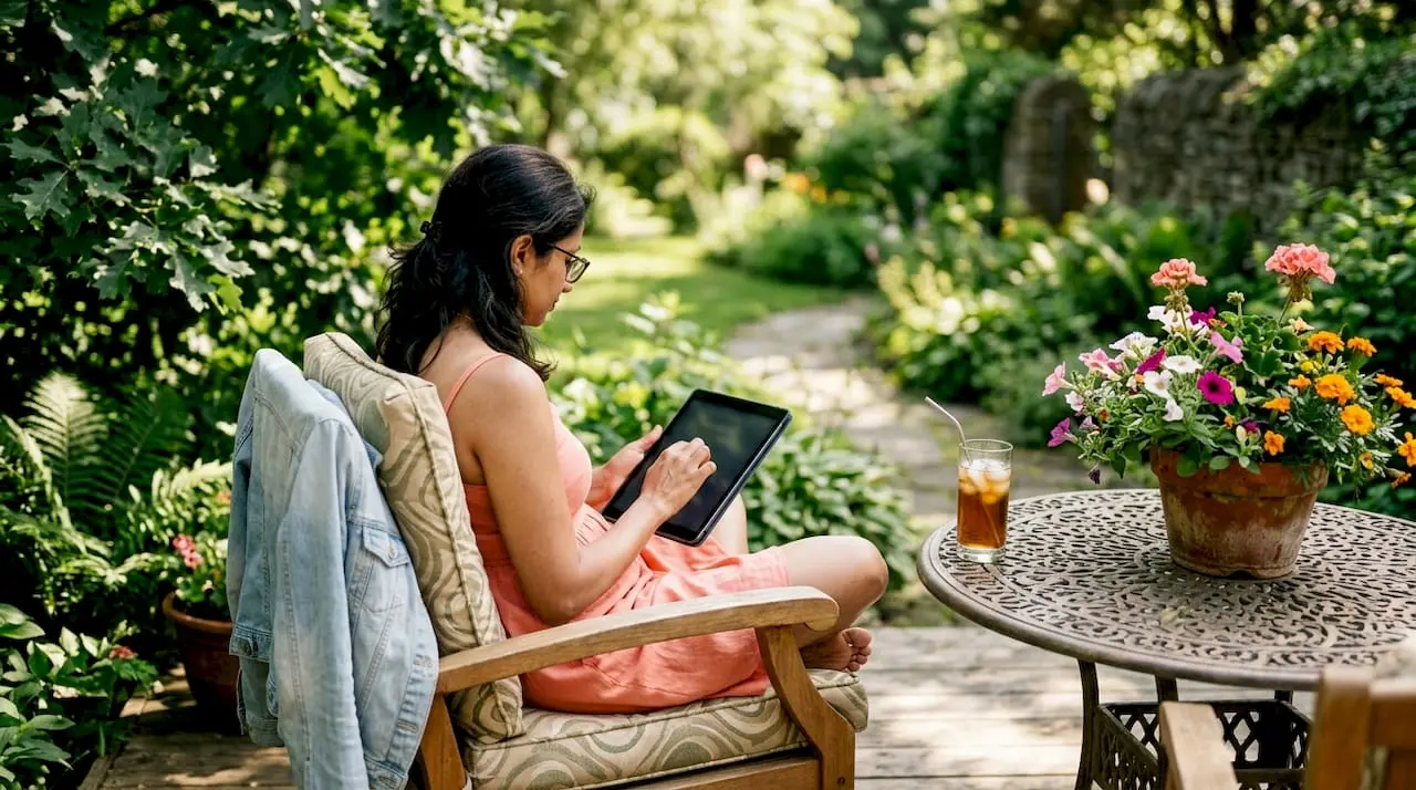 Woman completing online member registration at home desk