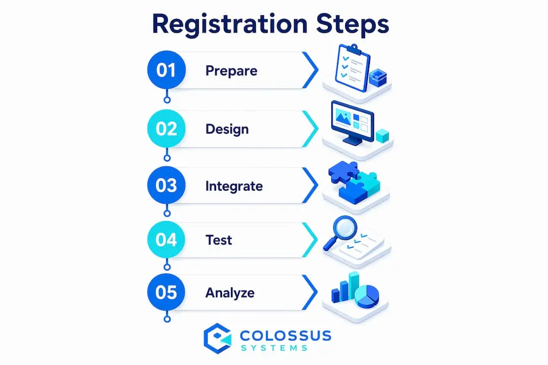 Infographic showing five key member registration steps