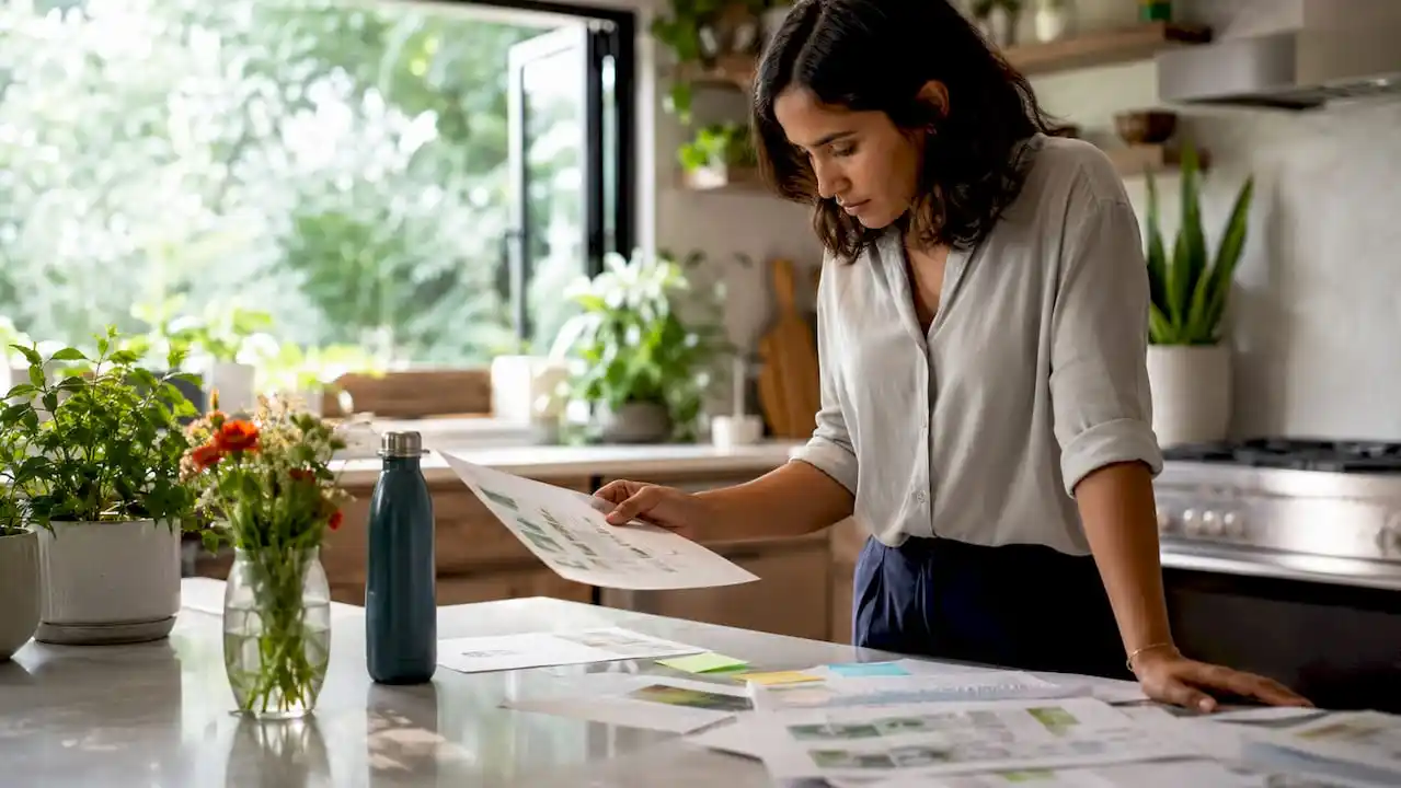 Event planner reviewing sustainable event guidelines
