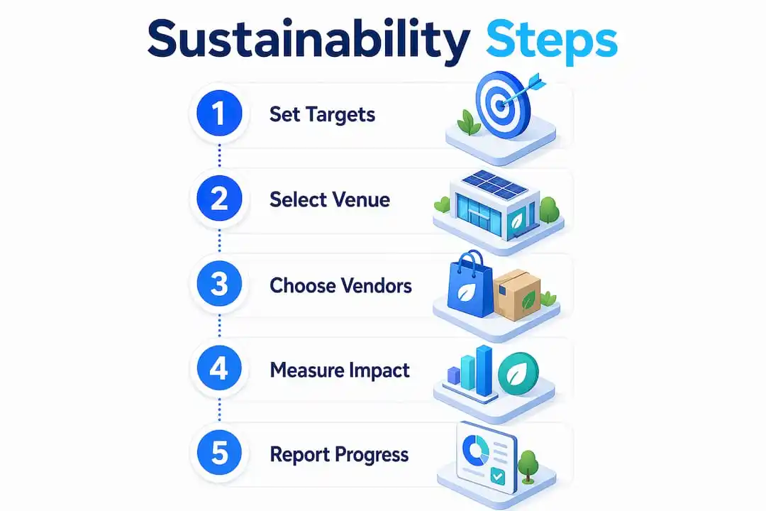 Infographic illustrating sustainable event management steps