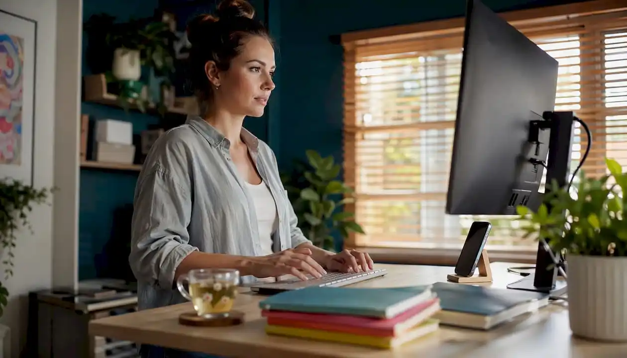 Remote community manager at computer setup