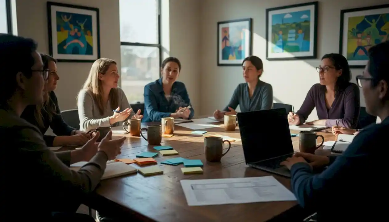 Nonprofit board members engaged in meeting discussion