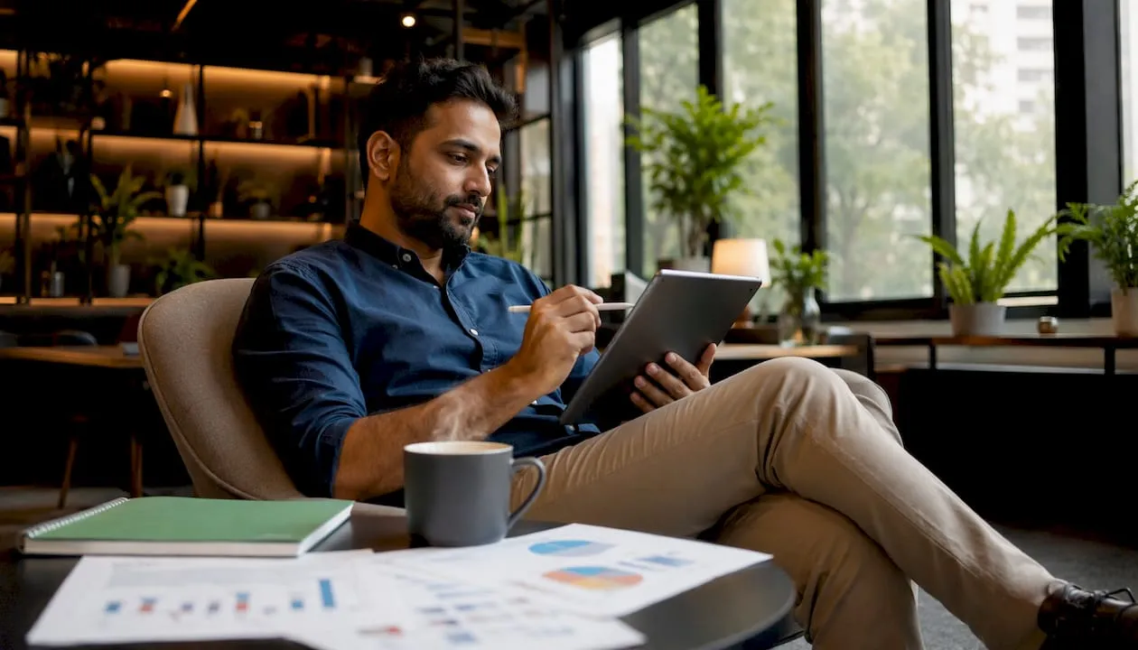 Man reviewing A/B test charts at desk