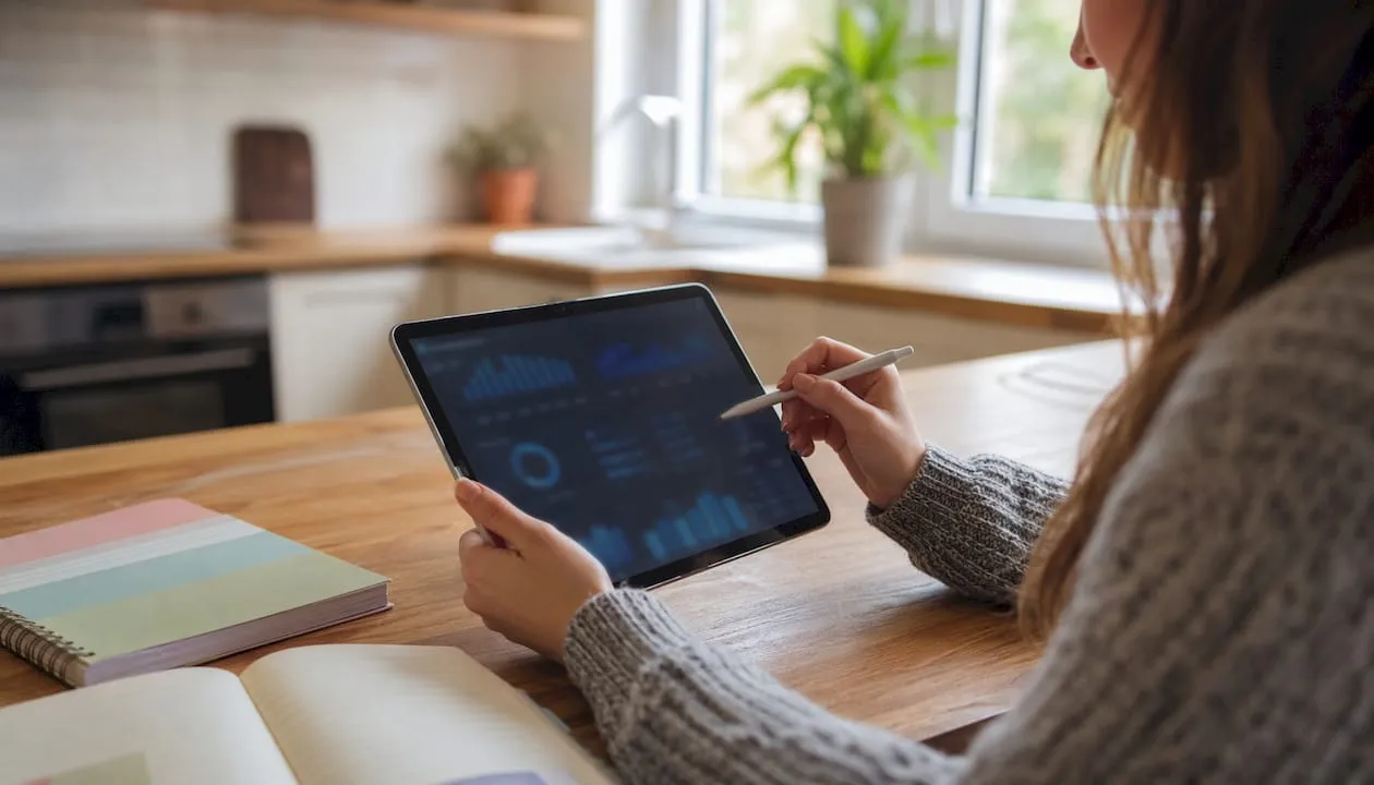 Hands analyzing member engagement data on tablet