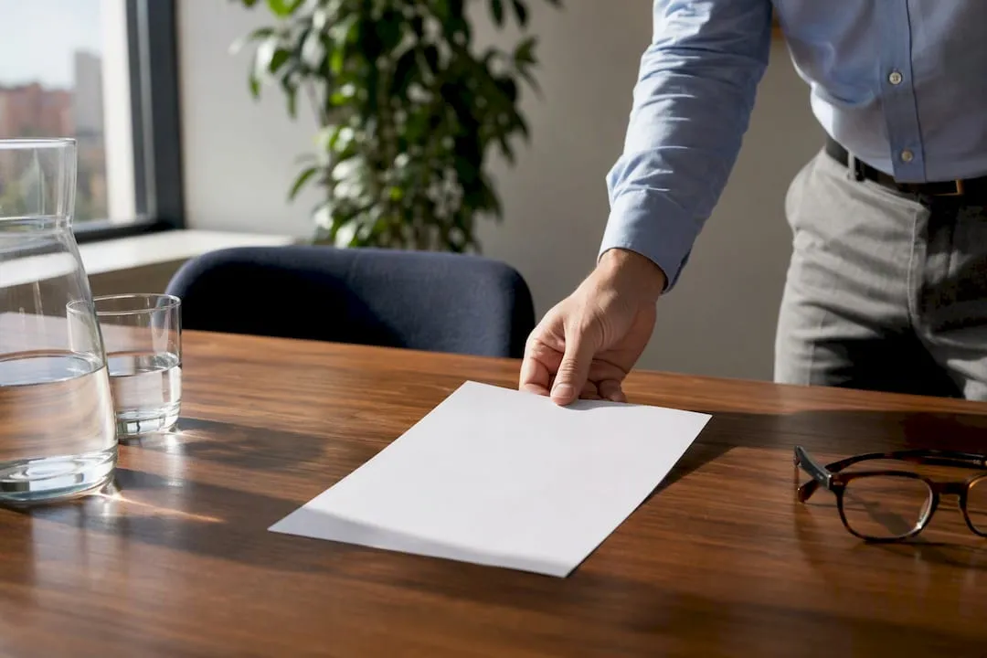 Hand placing governance document on table