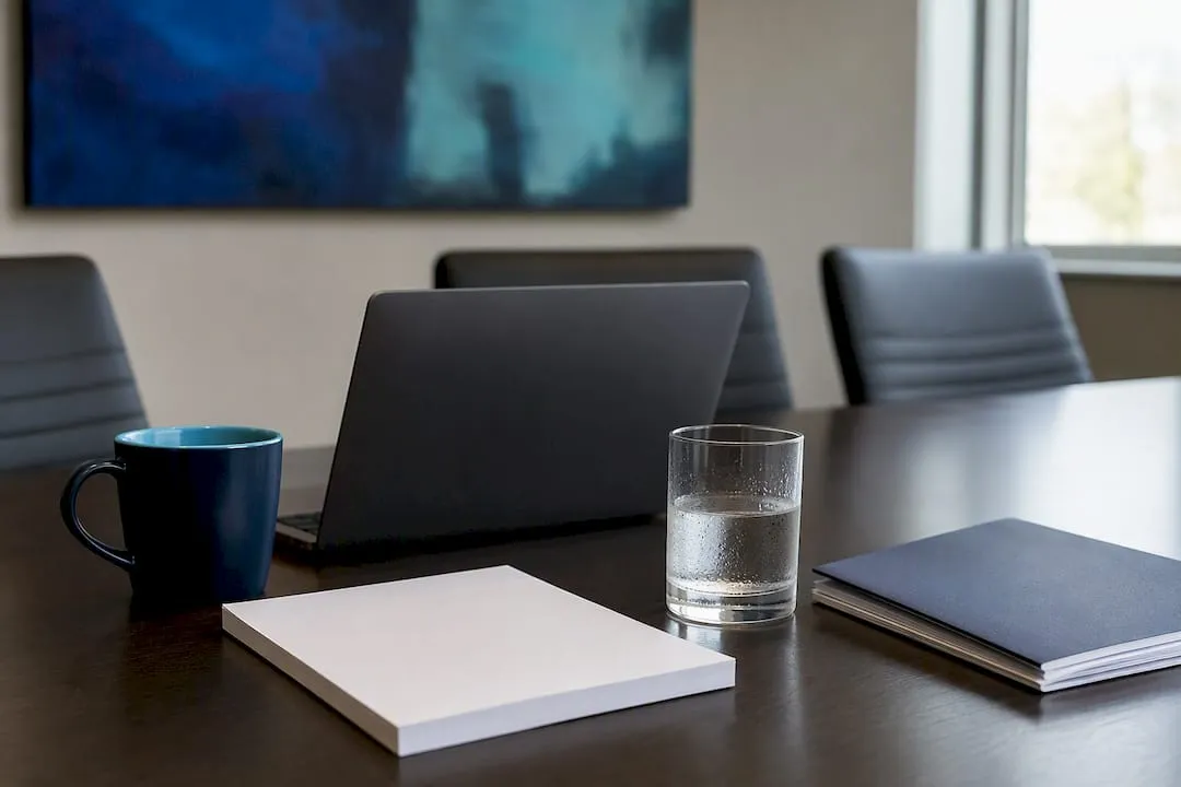 Conference table with federation meeting materials