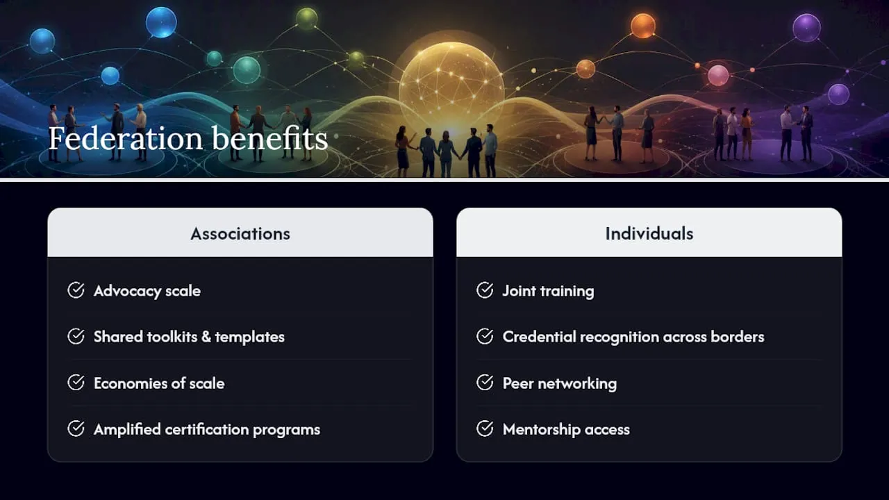 What are the benefits of professional association federations? — overview diagram