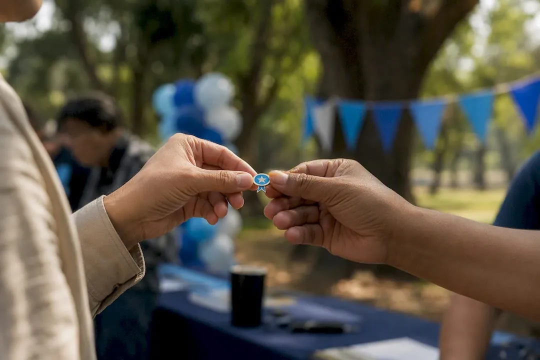 Hands exchanging referral reward token