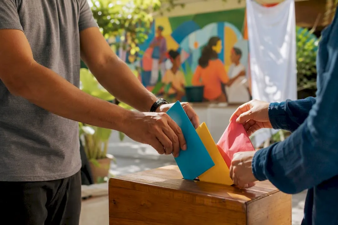 Hands placing donation envelopes at nonprofit event