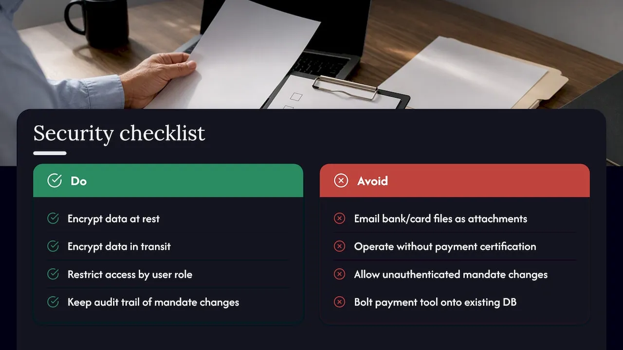 Security practices and data protection in membership direct debit software — overview diagram