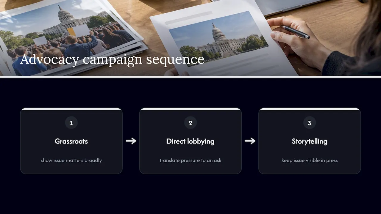 Examples of successful advocacy campaigns by associations with outcomes — overview diagram