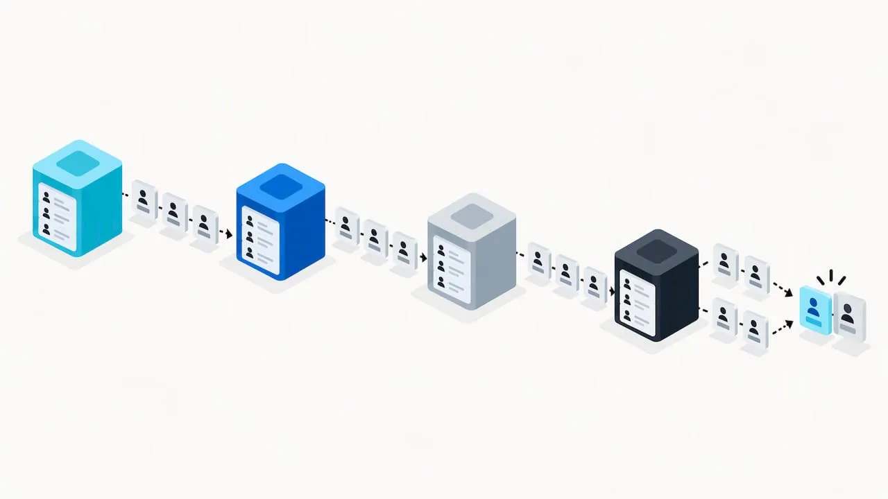 Separate systems connected by repeated record transfers