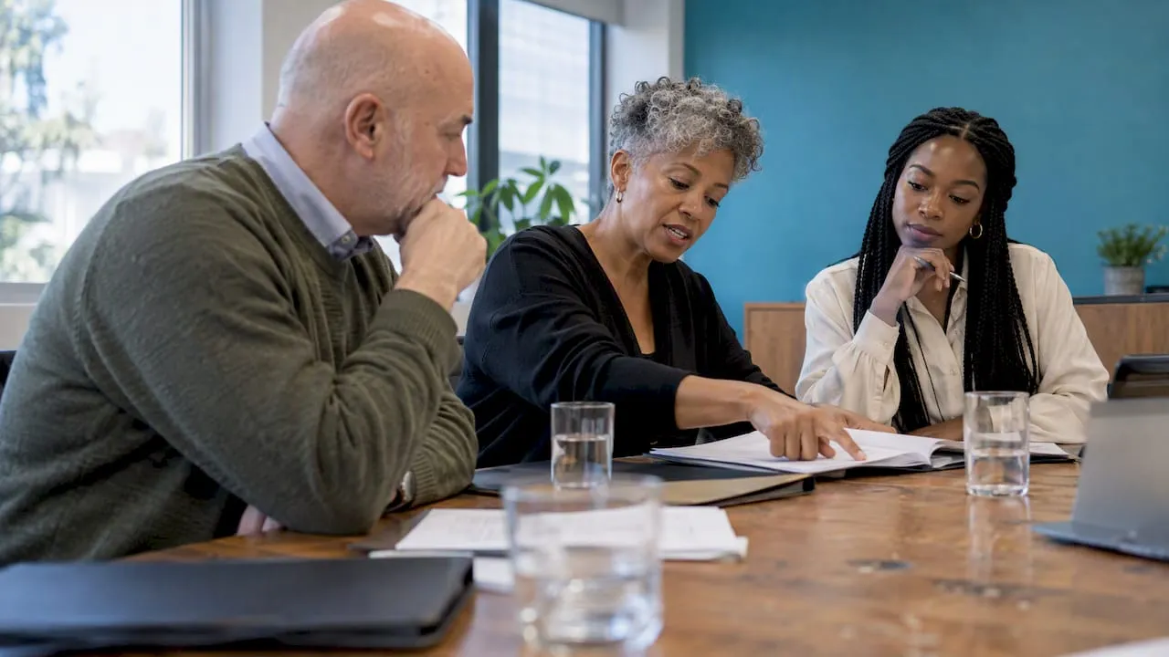 Nonprofit board chair guiding a meeting